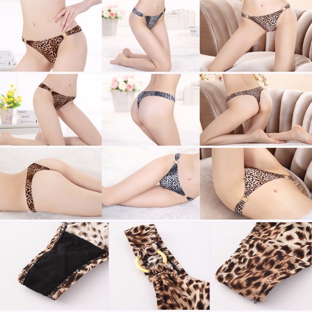 Black & White Leopard Panties Sexy Thong with metal rings NEW - Picture 2 of 5